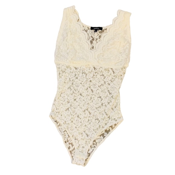 V-NECKLINE LACE BODYSUIT White Small 3286 - Picture 3 of 9